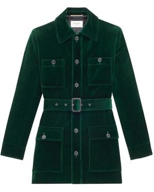 Saint Laurent Jacke aus Samt mit Gürtel - Grün