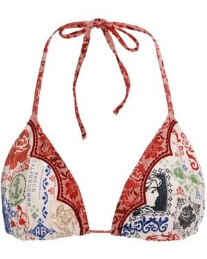 Agua Bendita Embroidered-Print Triangle Bikini Top
