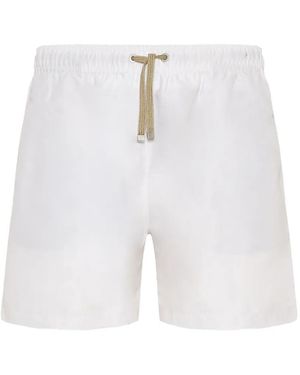 Benibeca Blanc Drawstring-Waist Logo-Embroidered Swim Shorts - White