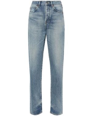Saint Laurent Distressed High-Waisted Jeans - Blue