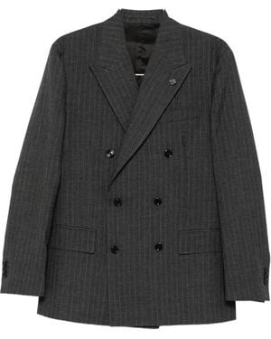 Lardini Pinstripe-Pattern Double-Breasted Blazer - Black