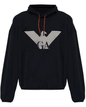 Emporio Armani Logo-Embroidered Drawstring Hoodie - Black