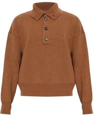 Ami Paris High Buttoned Collar Wool Sweater - Brown