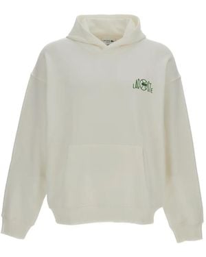 Lacoste Logo-print Graphic-back Hoodie - White
