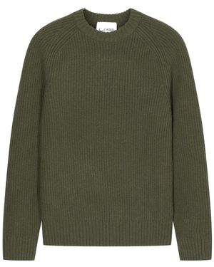 Closed Ribbed-Knit Raglan-Sleeve Sweater - Green