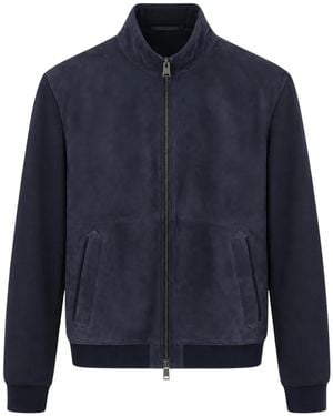 Canali Suede-Panelled Zip-Up Jacket - Blue