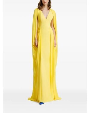Gemy Maalouf Cape-Sleeve V-Neck Maxi Dress - Yellow