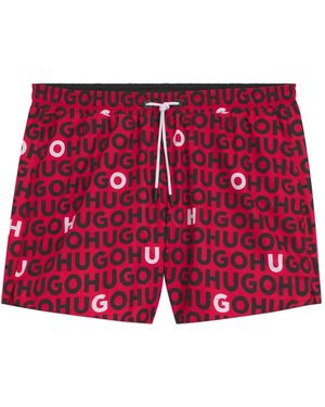HUGO Logo-Print Swim Shorts - Red