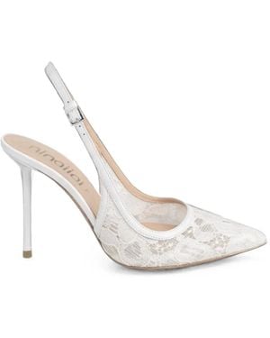 Ninalilou Lace-Panelled Slingback Court Shoes - White