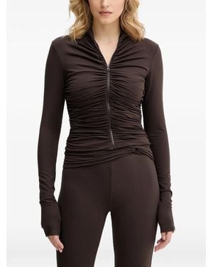 La Mania Annika Ruched-Detail Zip-Fastening Sweatshirt - Black