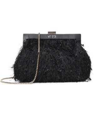 V73 Feather-Effect Clutch Bag - Black