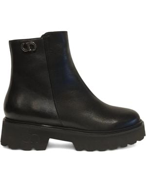 Casadei Logo-Plaque Leather Boots - Black
