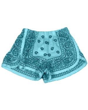 ORSINA Embroidered Bandana-Print Shorts - Blue