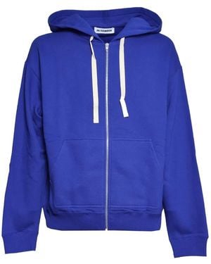 Jil Sander Zip-Up Drawstring Hoodie - Blue