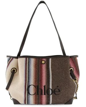 Chloé Clover Logo-Print Striped Tote Bag - Brown
