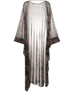 Amir Slama Sheer Rose-Pattern Kaftan - White