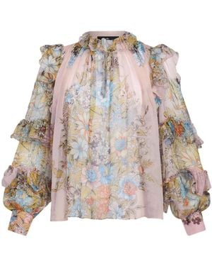 Etro Floral-Print Ruffled Silk Blouse - Pink