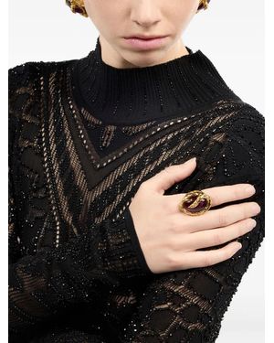 Roberto Cavalli Snake-Head Amethyst Ring - Black