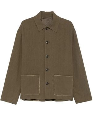 Commas Palm-Embroidered Patch-Pocket Overshirt - Green