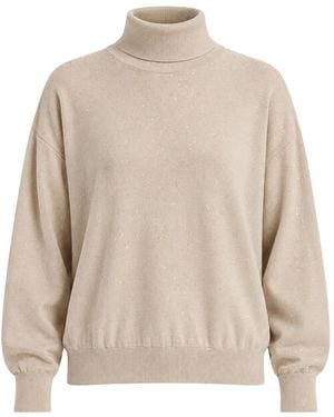 Marella Sequin-Embellished Roll-Neck Sweater - Natural