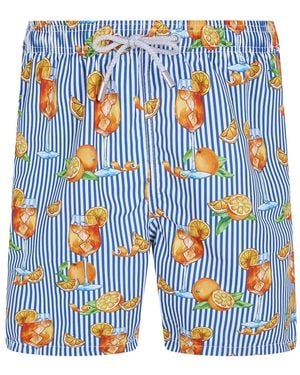 MC2 Saint Barth Cocktail-Print Striped Swim Shorts - Blue