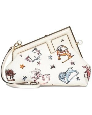 Fendi Small Zodiac-Embroidered Clutch Bag - White
