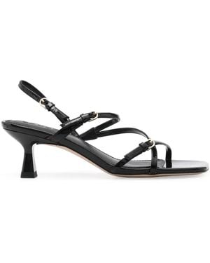 Sandro Square-Toe Patent-Leather Sandals - Black