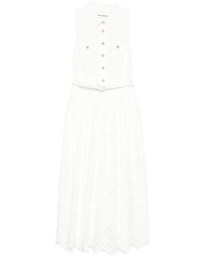 Self-Portrait Embroidered Belted Dress - White