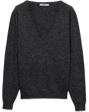 Prada Raglan-Sleeve V-Neck Sweater - Grey