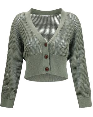 Brunello Cucinelli Sequin-Embellished Open-Knit Cardigan - Green