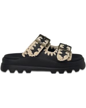 Mou Bounce Crochet-Trim Sandals - Black