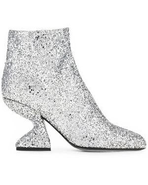 Ferragamo Glitter-Effect Sculpted-Heel Ankle Boots - White