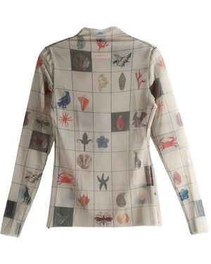 YASSMIN SALEH Printed Grid Top - White
