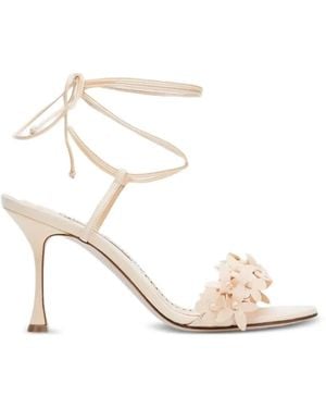 Manolo Blahnik Anista Floral Sandals - White