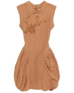 TACH Marona Floral-Embroidered Bubble-Hem Mini Dress - Brown