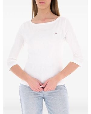 Tommy Hilfiger Logo-Embroidered Boat-Neck Top - White
