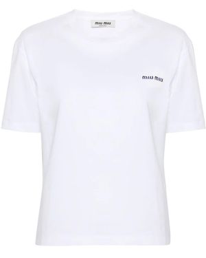 Miu Miu T-Shirt Mit Logo-Stickerei - Weiß