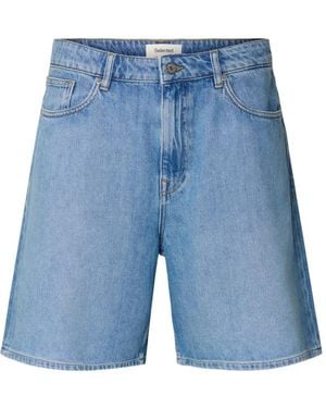 SELECTED Button-Fastening Denim Shorts - Blue