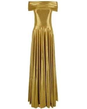 Norma Kamali Off-Shoulder Maxi Pleated Dress - Metallic