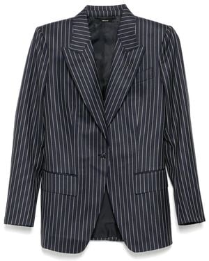 Tom Ford Wool Single-Breasted Blazer Jacket - Blue