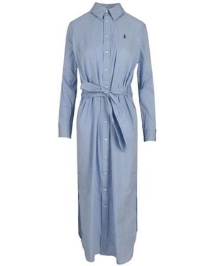 Polo Ralph Lauren Vertical-Stripe Belted Shirt Dress - Blue