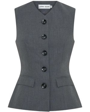 Anna Quan Kendall Button-Fastening Peplum Top - Blue