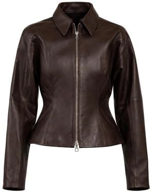 The Sei Collared Leather Jacket - Brown