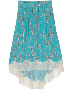 Zadig & Voltaire Joslin Chain-Print Silk Midi Skirt - Blue