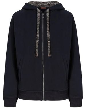 Missoni Zigzag-Trim Zip-Up Hoodie - Blue