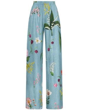 Oscar de la Renta Floral-Print Silk Palazzo Trousers - Blue