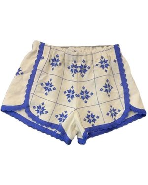 ORSINA Embroidered Scalloped-Edge Shorts - Blue