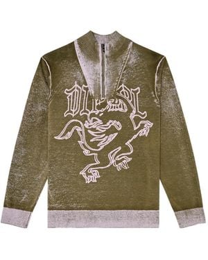 DIESEL Pull À Col Zippé Et Motif De Griffon - Green