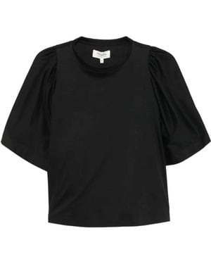 Psophia Ruffled Cape-Sleeve Cotton T-Shirt - Black