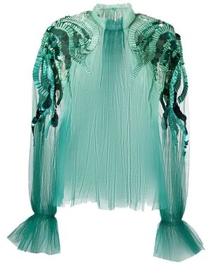 Alberta Ferretti Sequin-Embellished Tulle Blouse - Green